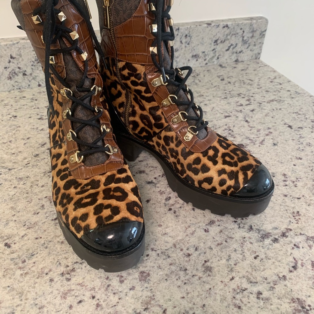 Michael Kors Leopard Print Combat Boots